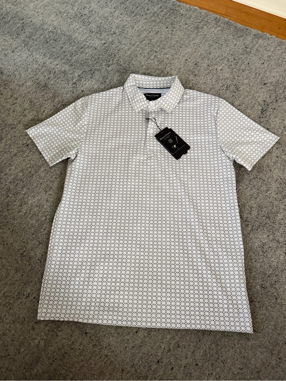 Denim & Flower Men's Short Sleeve Polo - White with Light Gray Pattern